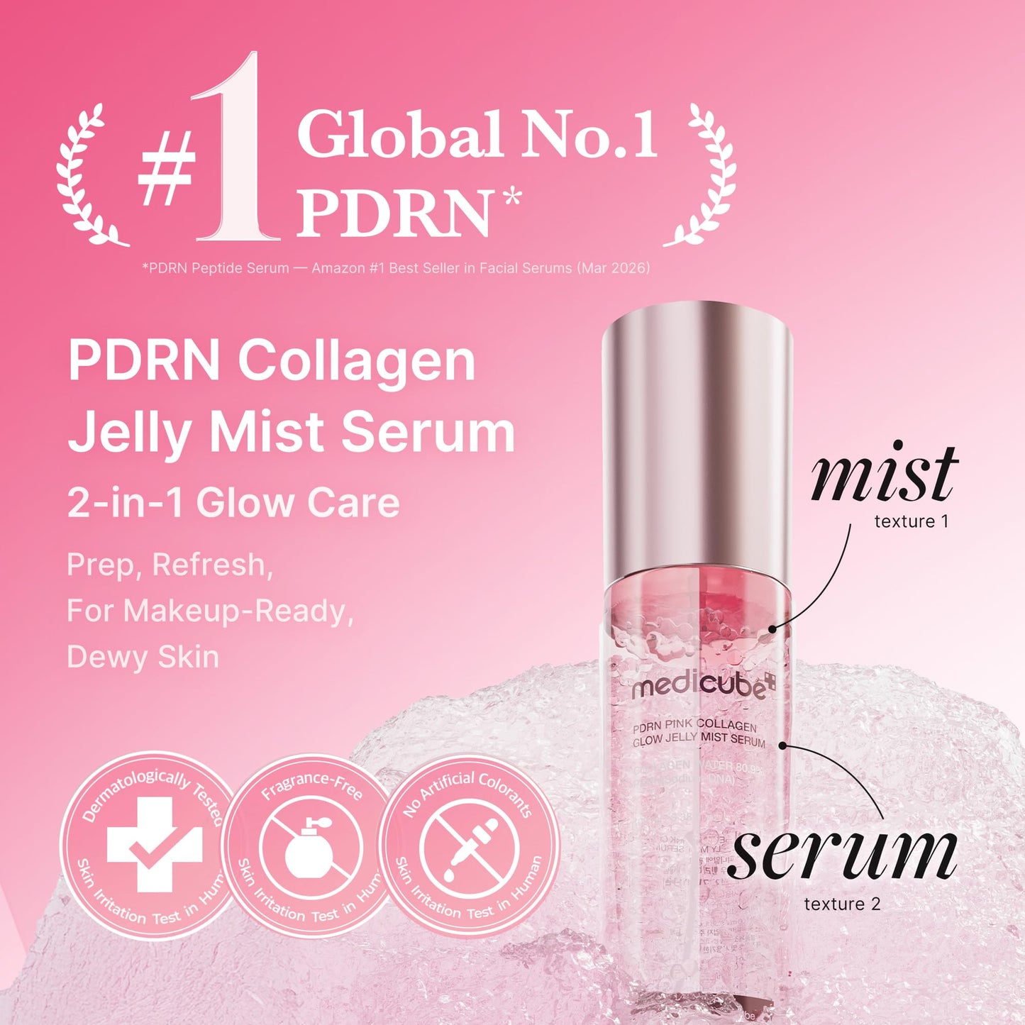 medicube Pink PDRN Collagen Glow Jelly Mist Serum | Dual-Texture Mist Serum with Niacinamide, Glutathione, Ceramide & Hyaluronic Acid | Lightweight for Deep Hydration, Radiance & Plump-Looking Skin - Available at All In One Marketplace Canada
