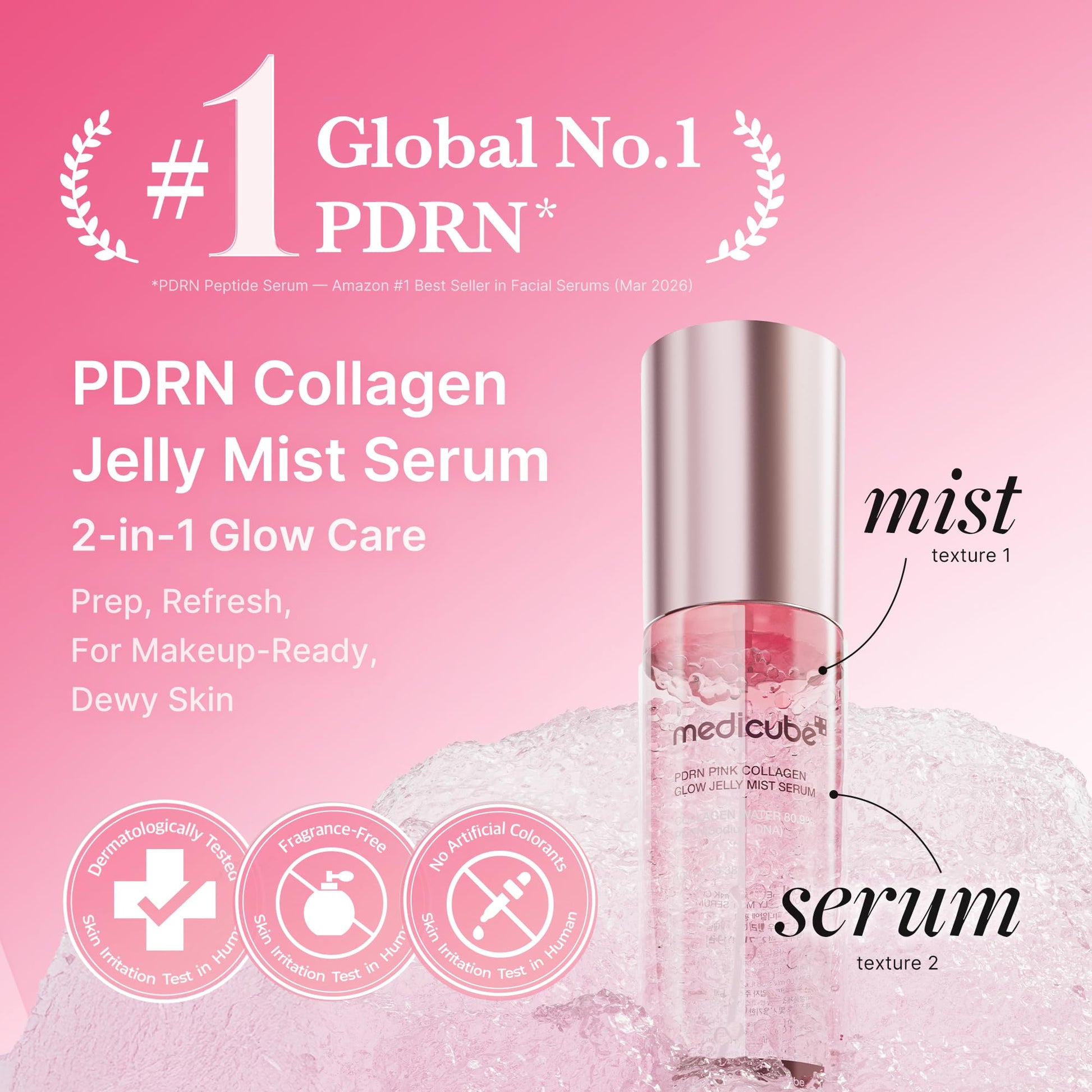 medicube Pink PDRN Collagen Glow Jelly Mist Serum | Dual-Texture Mist Serum with Niacinamide, Glutathione, Ceramide & Hyaluronic Acid | Lightweight for Deep Hydration, Radiance & Plump-Looking Skin - Available at All In One Marketplace Canada