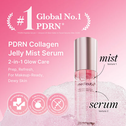medicube Pink PDRN Collagen Glow Jelly Mist Serum | Dual-Texture Mist Serum with Niacinamide, Glutathione, Ceramide & Hyaluronic Acid | Lightweight for Deep Hydration, Radiance & Plump-Looking Skin - Available at All In One Marketplace Canada