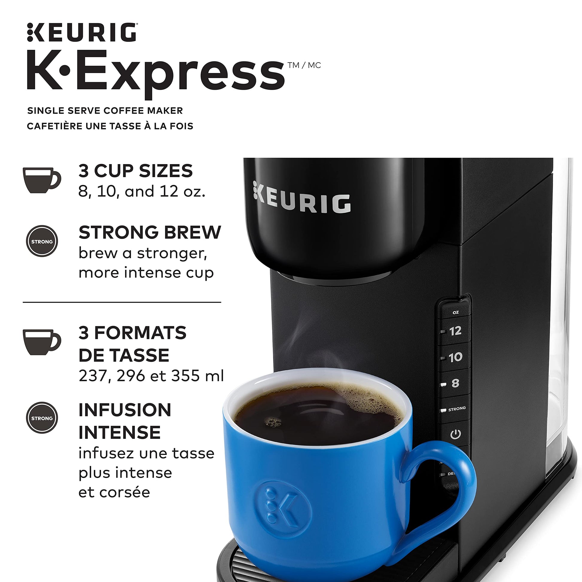 Keurig K-Express Single Serve K-Cup Pod Coffee Maker in Black with Removable Water Tank and Strong Brew Option