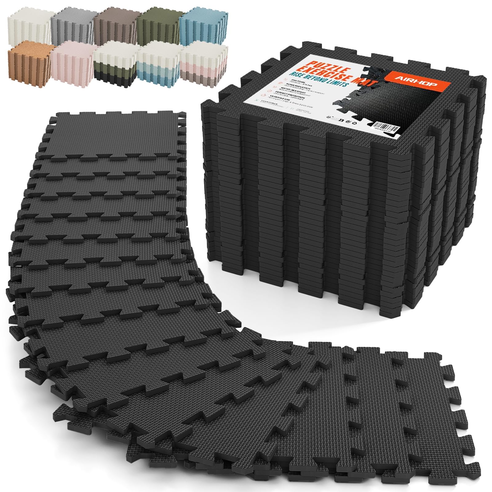 AIRHOP 12x12In Thick 18 Tiles Gym Floor Mat, High-Density EVA Foam Puzzle Gym Mat, Interlocking Foam Floor Tiles for Home Gym Exercise Equipment, Play Workout Garage Kitchen Flooring