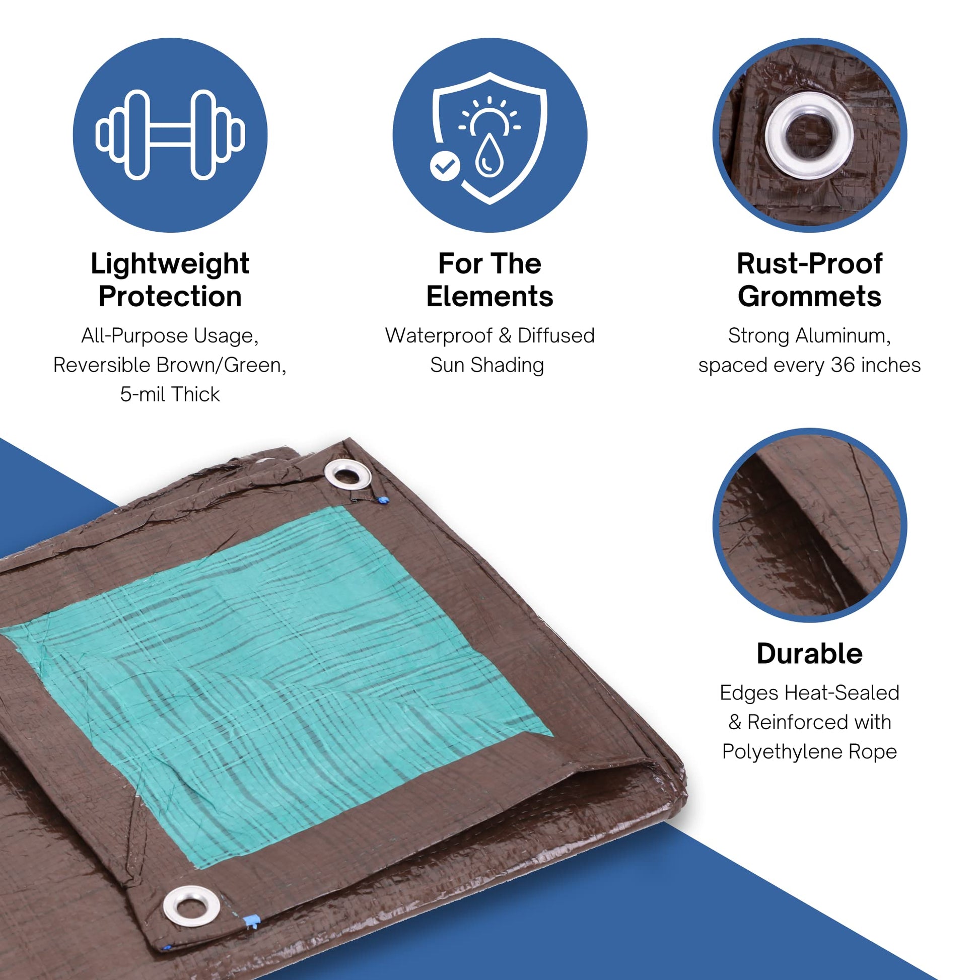 Kotap 20-ft x 20-ft Reversible Brown/Green Poly Tarp, Item: TBG-2020 Kotap