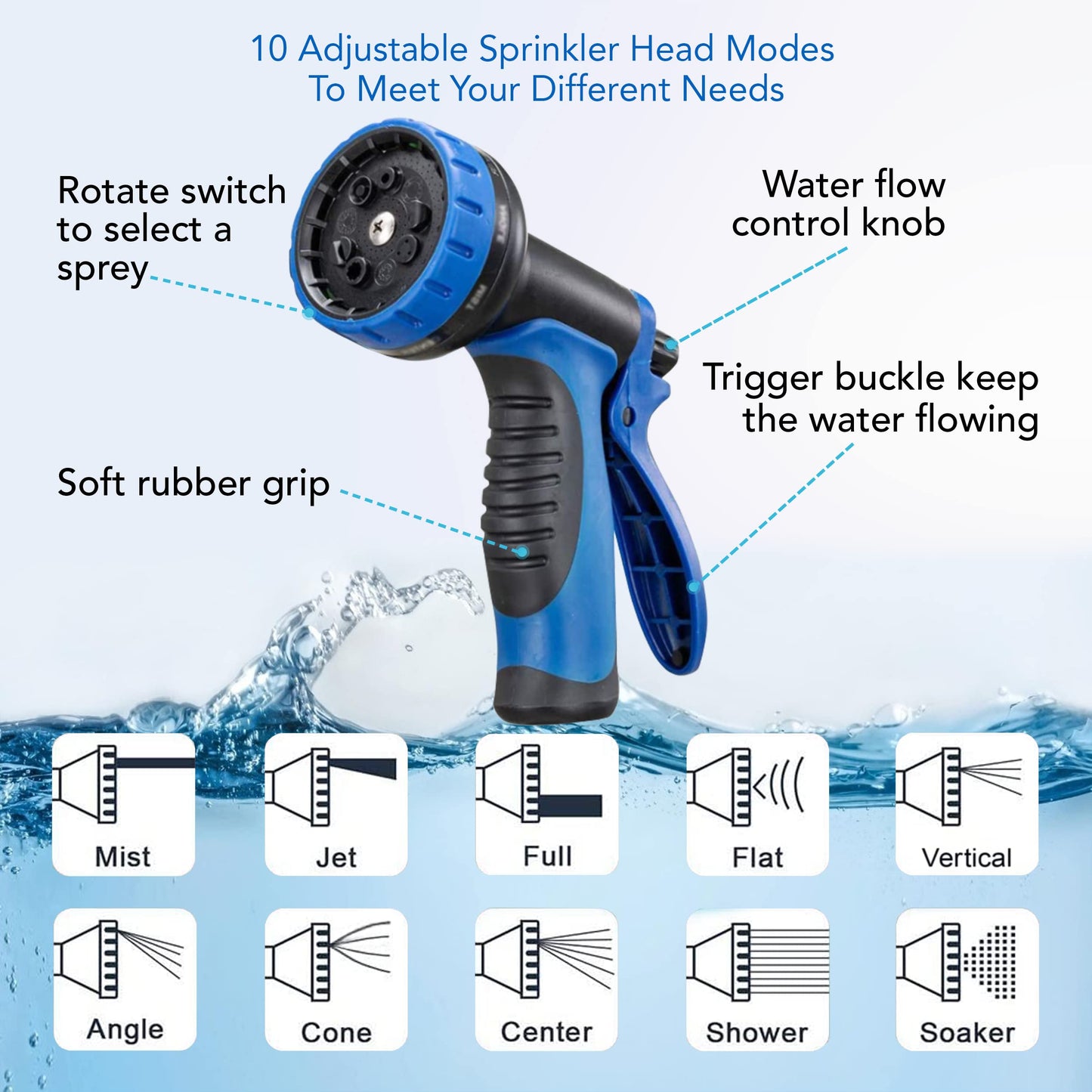 100ft Garden Hose with 10 Function Spray Nozzle, Expandable Garden Hose, 3/4" Easy Removal Solid Brass Connector, Flexible Water Hose, Extra Durable Material, Black&Blue by Luft - Available at All In One Marketplace Canada