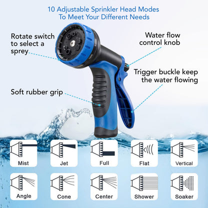 100ft Garden Hose with 10 Function Spray Nozzle, Expandable Garden Hose, 3/4" Easy Removal Solid Brass Connector, Flexible Water Hose, Extra Durable Material, Black&Blue by Luft - Available at All In One Marketplace Canada