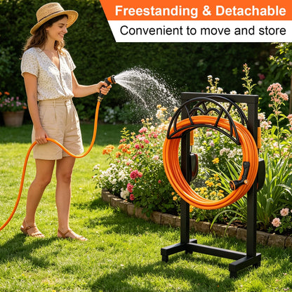 Garden Hose Holder, Freestanding Heavy Duty Water Hose Holder for Outside, Upgraded Metal Hose Stand with 150-Foot Capacity, Detachable Garden Hose Storage Hose Reel Rack, Black - Available at All In One Marketplace Canada