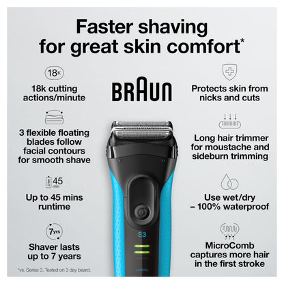 Braun Series 3 ProSkin 3040s Rechargeable Wet & Dry Men's Electric Shaver with Precision Trimmer - Available at All In One Marketplace Canada
