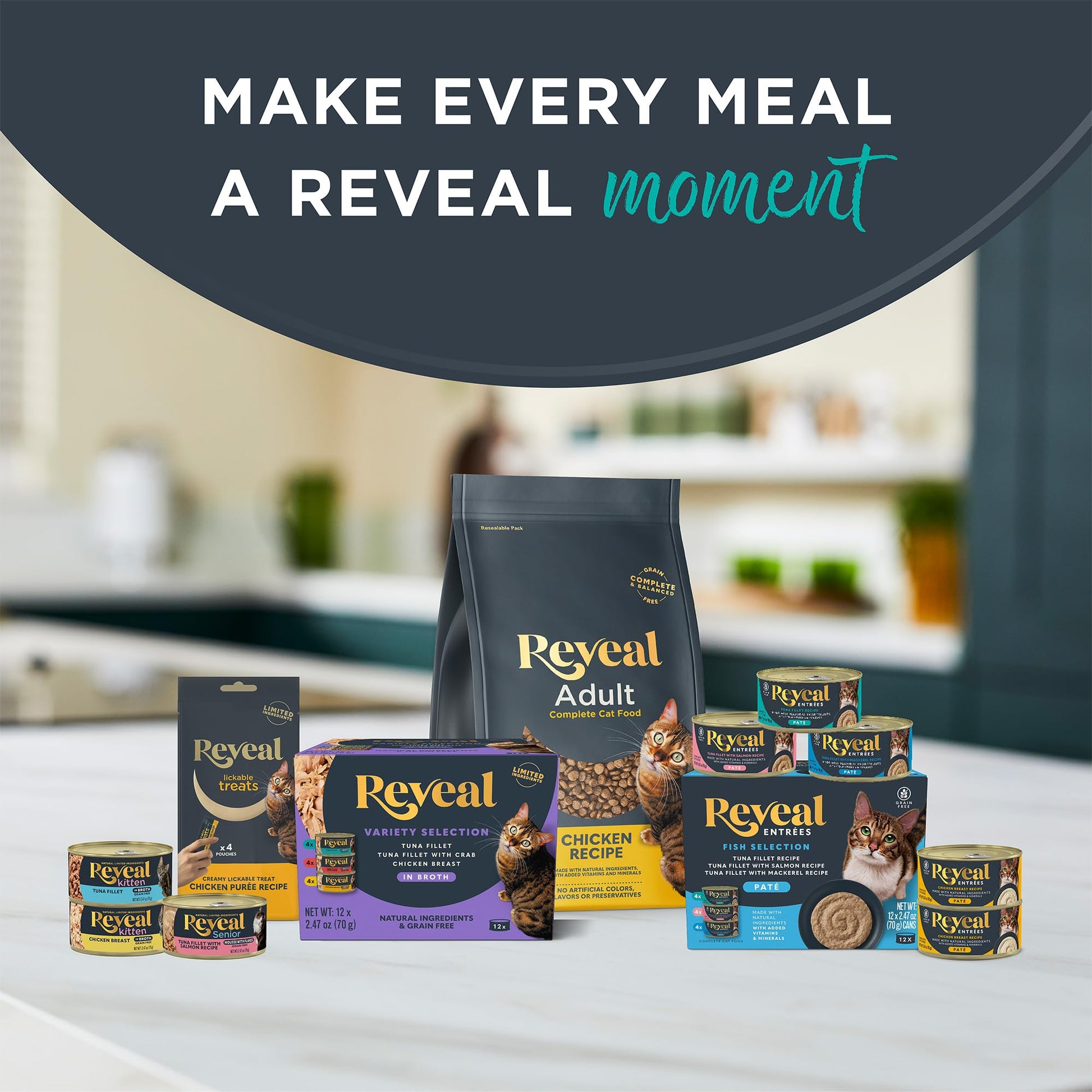 Reveal Natural Wet Cat Food in Broth, Limited Ingredient Grain Free Canned Cat Food, Protein with No Artificial Additives, Fish Variety in Broth (12 x 2.47 oz Cans) Reveal