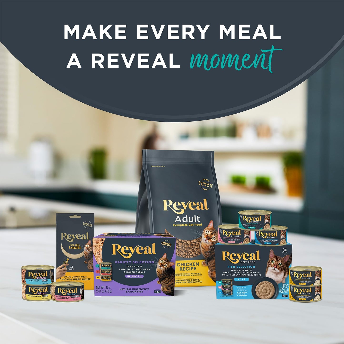 Reveal Natural Wet Cat Food in Broth, Limited Ingredient Grain Free Canned Cat Food, Protein with No Artificial Additives, Fish & Chicken Variety in Broth (12 x 2.47 oz Cans) Reveal