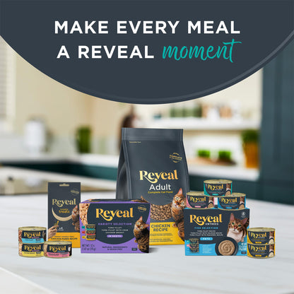 Reveal Natural Wet Cat Food in Broth, Limited Ingredient Grain Free Canned Cat Food, Protein with No Artificial Additives, Fish & Chicken Variety in Broth (12 x 2.47 oz Cans) Reveal