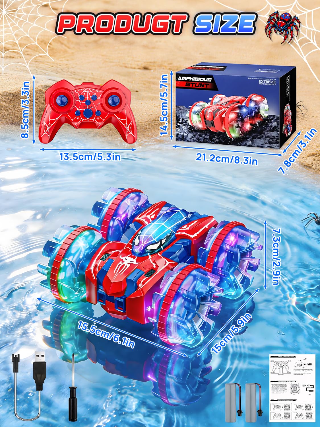 Spider Amphibious Remote Control Car for Kids - Double Sided Monster Truck 🍁 All In One Marketplace Canada