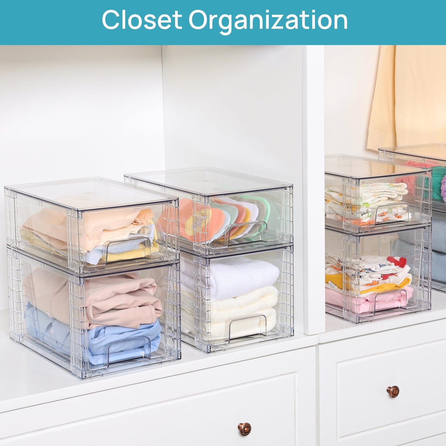 Vtopmart 4 Pack Large Stackable Storage Drawers,Clear Acrylic Drawer Organizers with Handles, Easily Assemble for Bathroom,Kitchen Undersink,Cabinet,Closet,Makeup,Pantry Organization and Storage - Available at All In One Marketplace Canada