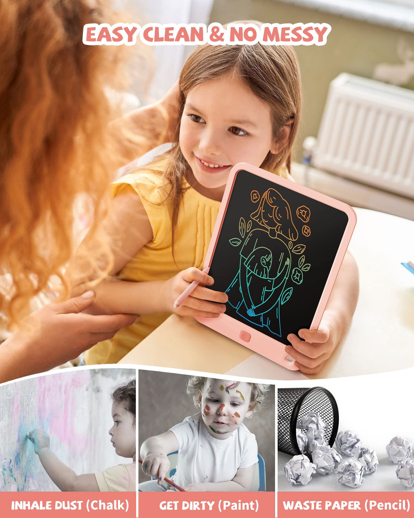 LCD Writing Tablet 10 Inch, Colorful Electronic Doodle Board Drawing Tablet, Memo Board, Drawing Pads with Lanyard, Travel Educational Toys Gifts for Kids Toddlers Age 3 4 5 6 7 8 9 Years Girls(Pink