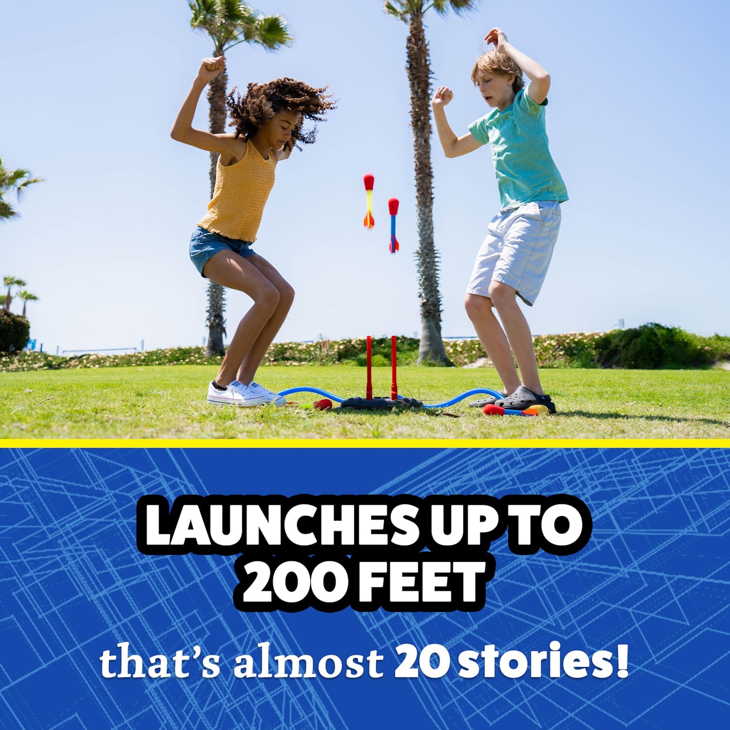 The Original Stomp Rocket Dueling Rockets Launcher, 4 Rockets and Toy Rocket Launcher - Outdoor Rocket STEM Gift for Boys and Girls Ages 6 Years and Up - Great for Outdoor Play Stomp Rocket