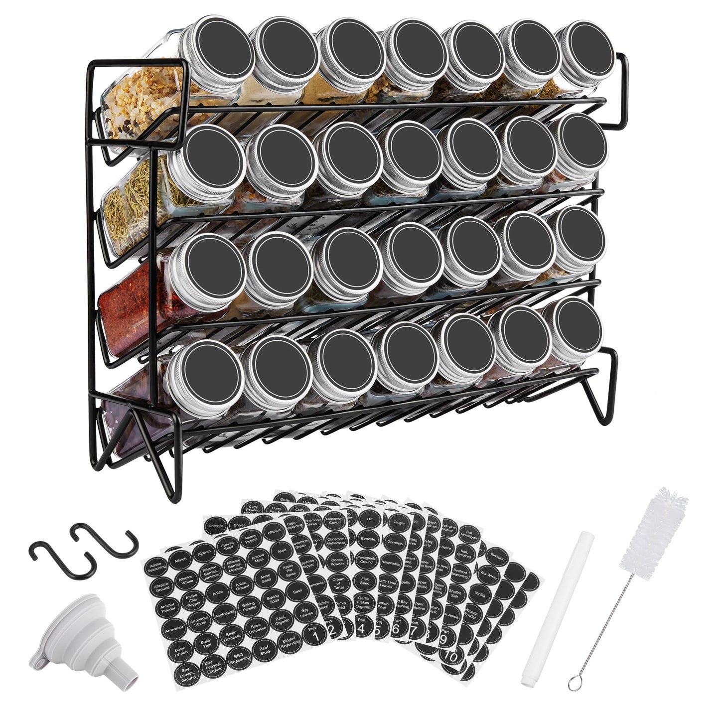 Vtopmart Spice Rack Organizer for Cabinet, 4 Tier Spice Organizer with 28 Empty Spice Jars and 432 Blank Labels, Seasoning Organization for Countertop, Cabinet, Kitchen, Pantry, Cupboard - Available at All In One Marketplace Canada