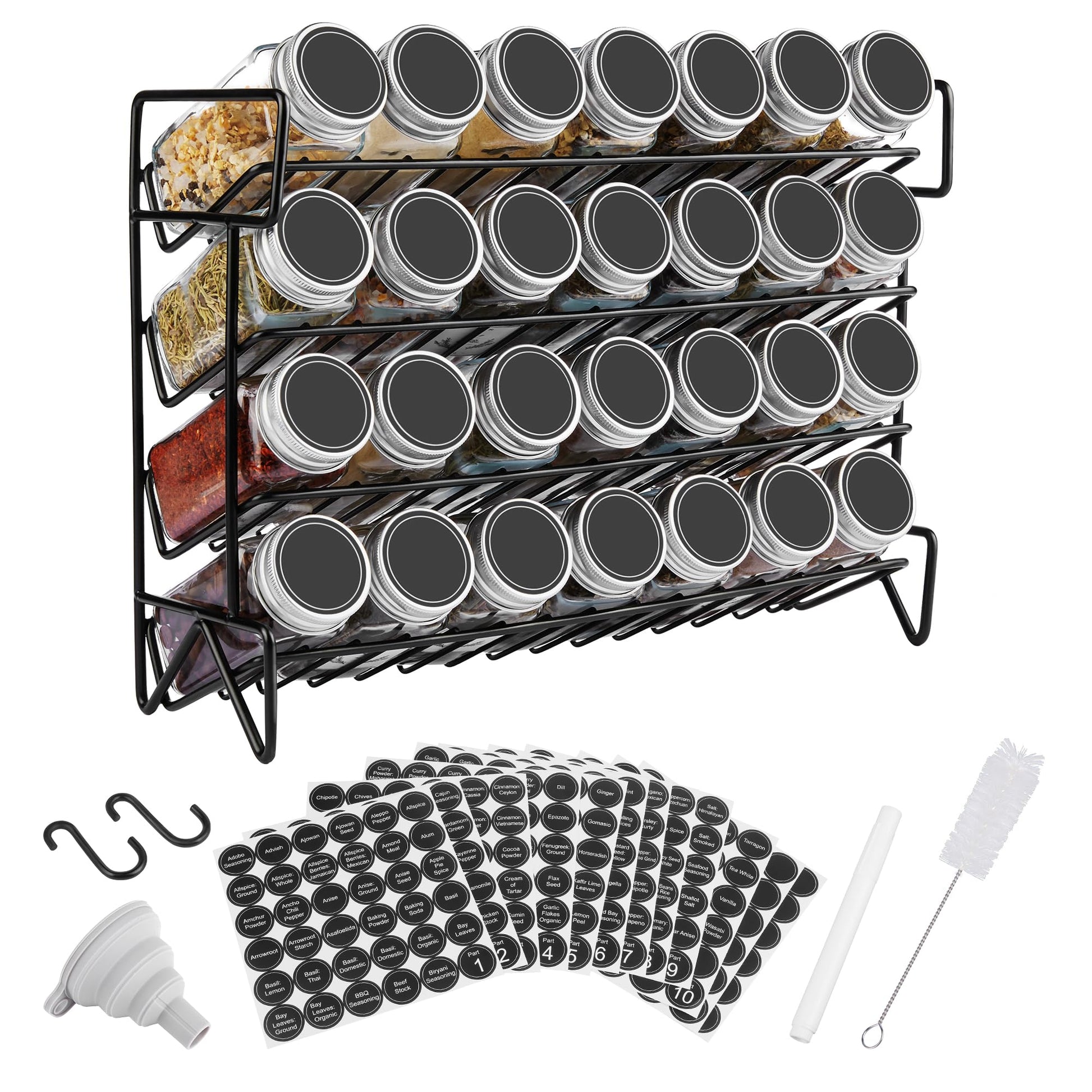 Vtopmart Spice Rack Organizer for Cabinet, 4 Tier Spice Organizer with 28 Empty Spice Jars and 432 Blank Labels, Seasoning Organization for Countertop, Cabinet, Kitchen, Pantry, Cupboard - Available at All In One Marketplace Canada