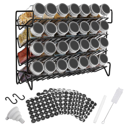 Vtopmart Spice Rack Organizer for Cabinet, 4 Tier Spice Organizer with 28 Empty Spice Jars and 432 Blank Labels, Seasoning Organization for Countertop, Cabinet, Kitchen, Pantry, Cupboard - Available at All In One Marketplace Canada
