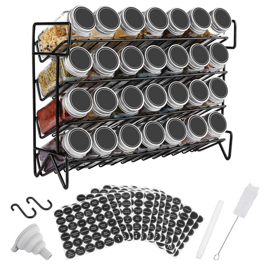 Vtopmart Spice Rack Organizer for Cabinet, 4 Tier Spice Organizer with 28 Empty Spice Jars and 432 Blank Labels, Seasoning Organization for Countertop, Cabinet, Kitchen, Pantry, Cupboard - Available at All In One Marketplace Canada