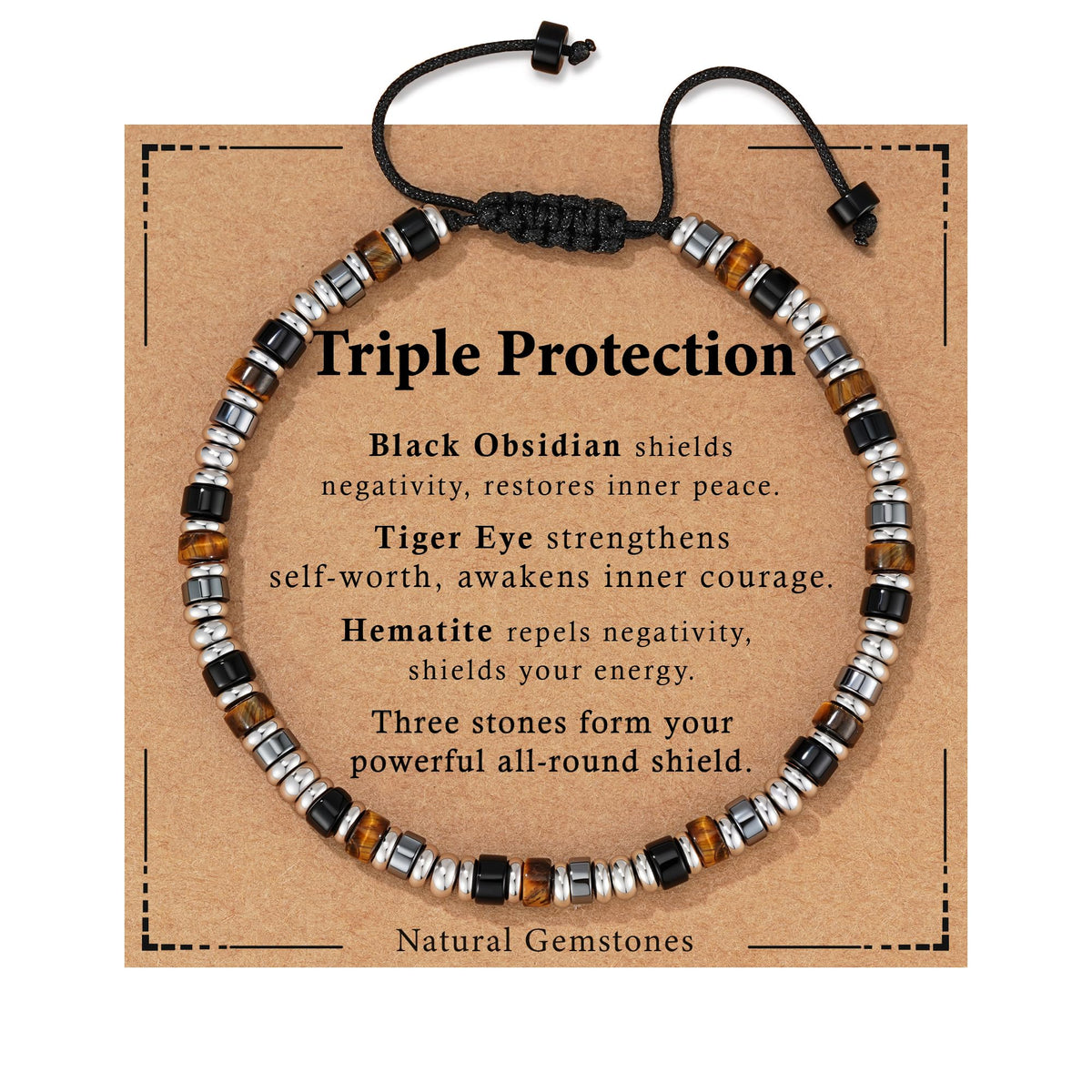 Jesvo Triple Protection Bracelet Gifts for Men, Beaded Hematite Tiger Eye Black Obsidian Stone Gemstone Bracelets Healing Jewelry Christmas Stocking Stuffers Gifts for Man Male Him 🍁 All In One Marketplace Canada