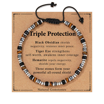 Jesvo Triple Protection Bracelet Gifts for Men, Beaded Hematite Tiger Eye Black Obsidian Stone Gemstone Bracelets Healing Jewelry Christmas Stocking Stuffers Gifts for Man Male Him 🍁 All In One Marketplace Canada