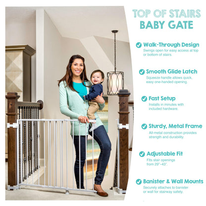 Regalo 2-in-1 Stairway and Hallway Wall Mounted Baby Gate, Includes Banister and Wall Mounting Kit, White 🍁 All In One Marketplace Canada