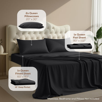 Utopia Bedding Queen Bed Sheet Set - 4 Piece Bedding - Soft Brushed Microfiber Fabric - Shrinkage & Fade Resistant - Easy Care (Black)