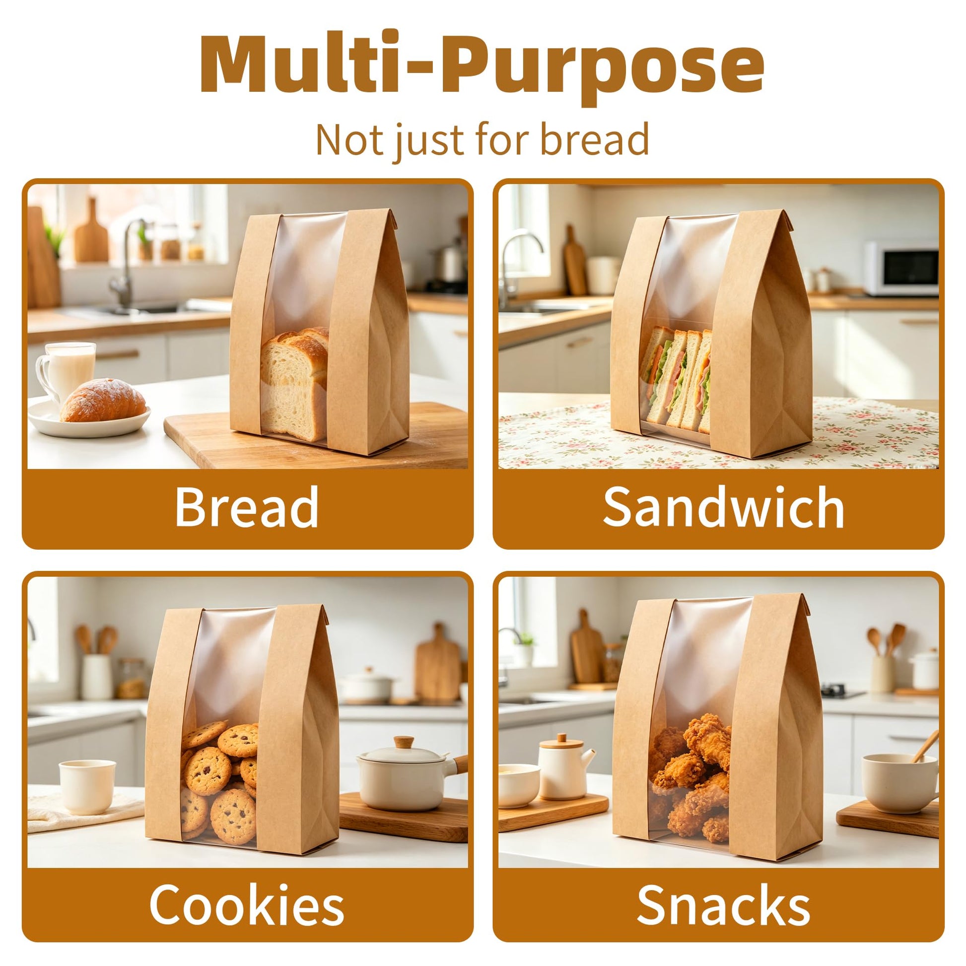 Homrelaxy 60Pcs Paper Bread Bags for Homemade Bread, Sourdough Bag with Window, 13.7 x 8.3 x 3.5 Inch Large Brown Kraft Bakery Bags for Storing Loaves & Snacks, Includes 70 Sealing Stickers - Available at All In One Marketplace Canada