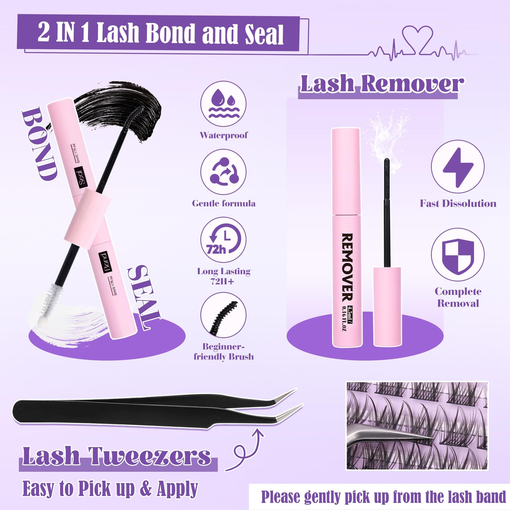 Wispy Lash Clusters Kit Natural Lash Extensions Kit DIY Cluster Eyelash Extensions C Curl 8-16mm Individual Lashes with Lash Remover Bond and Seal Soft Thin Band by ALICE - Available at All In One Marketplace Canada
