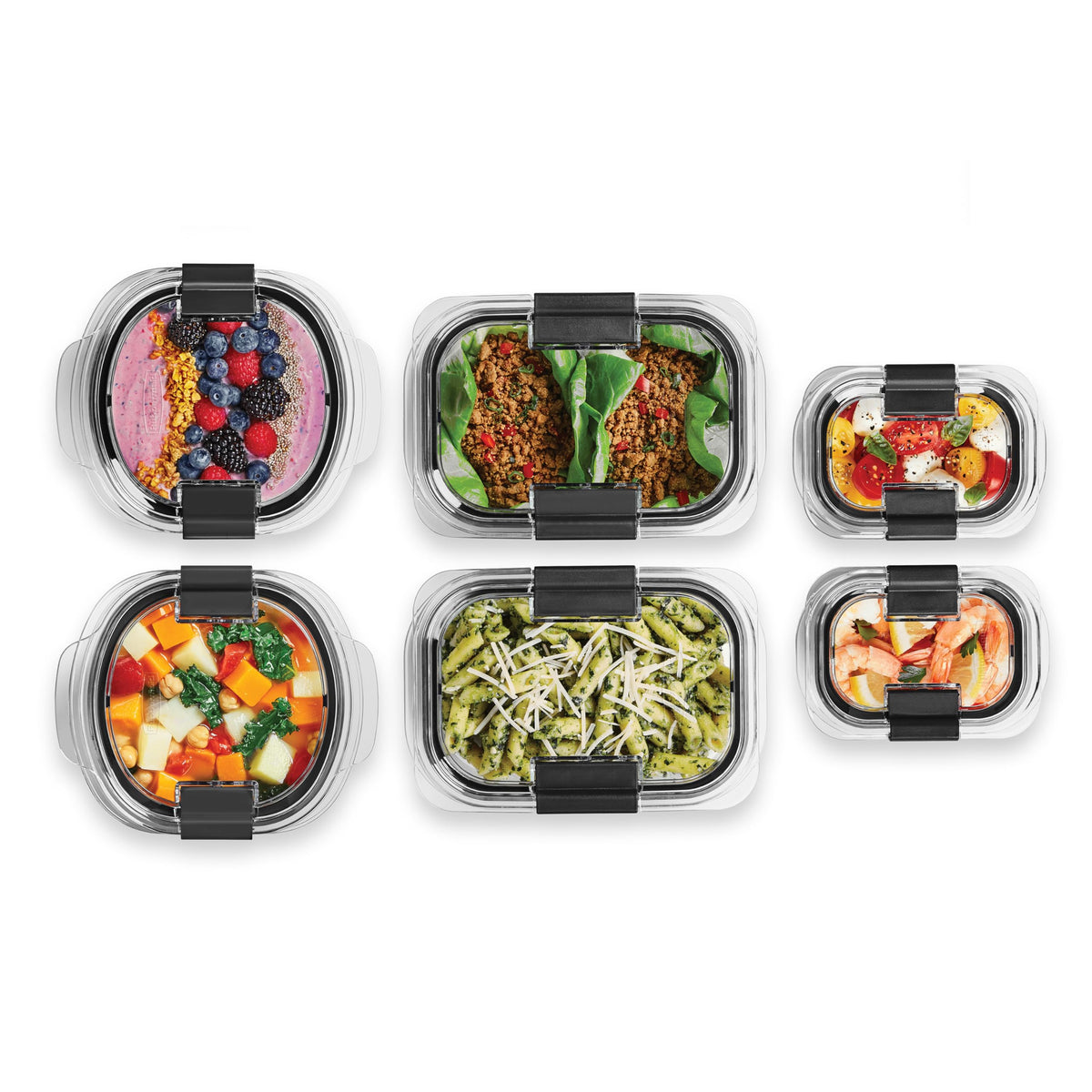 Ensembles de contenants alimentaires hermétiques ronds et rectangulaires Rubbermaid Brilliance, 12 pièces