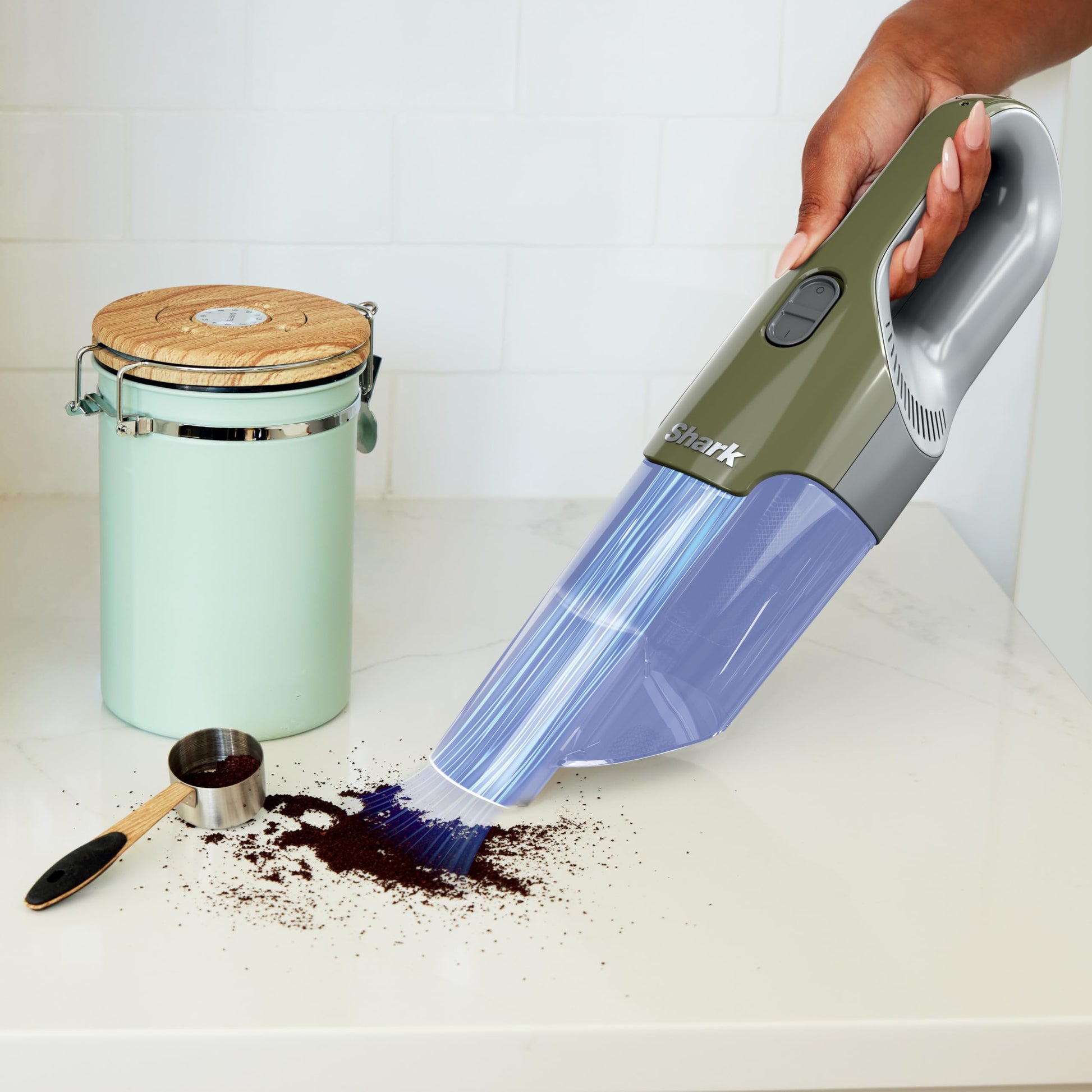 Shark Cyclone Handheld Vacuum - HyperVelocity Suction, Lightweight 1.6 lbs, XL Dust Cup, USB Charging, 8" Crevice Tool, Washable Filter, Green/Grey CH700C (Canadian Version) - Available at All In One Marketplace Canada