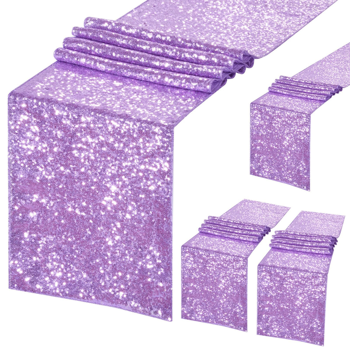 B-COOL Purple Table Runners 4 Pack 12x72 Inch Sequin Lavender Runner for Tables Halloween Party Decor Christmas Holiday Birthday Bridal Baby Shower Wedding Decorations