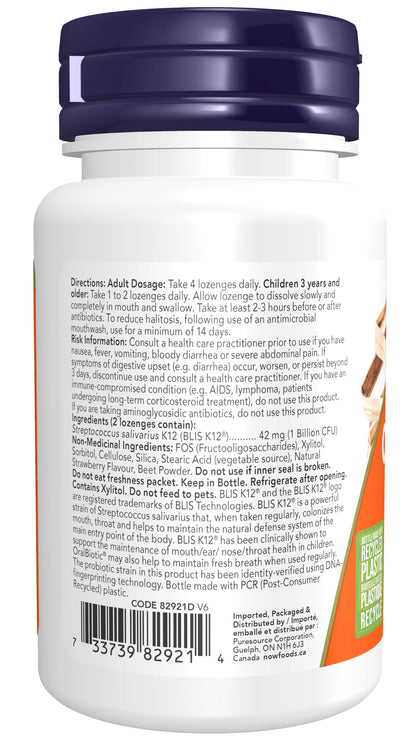 NOW Supplements, OralBiotic, Developed for Adults & Children, Strain Verified, 60 Lozenges NOW