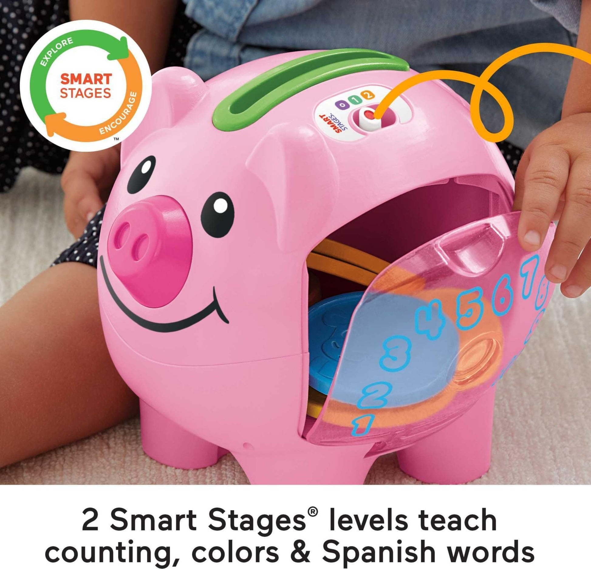 Fisher-Price Baby & Toddler Toy Laugh & Learn Smart Stages Piggy Bank with Educational Songs & Phrases for Infants Ages 6+ Months Fisher-Price