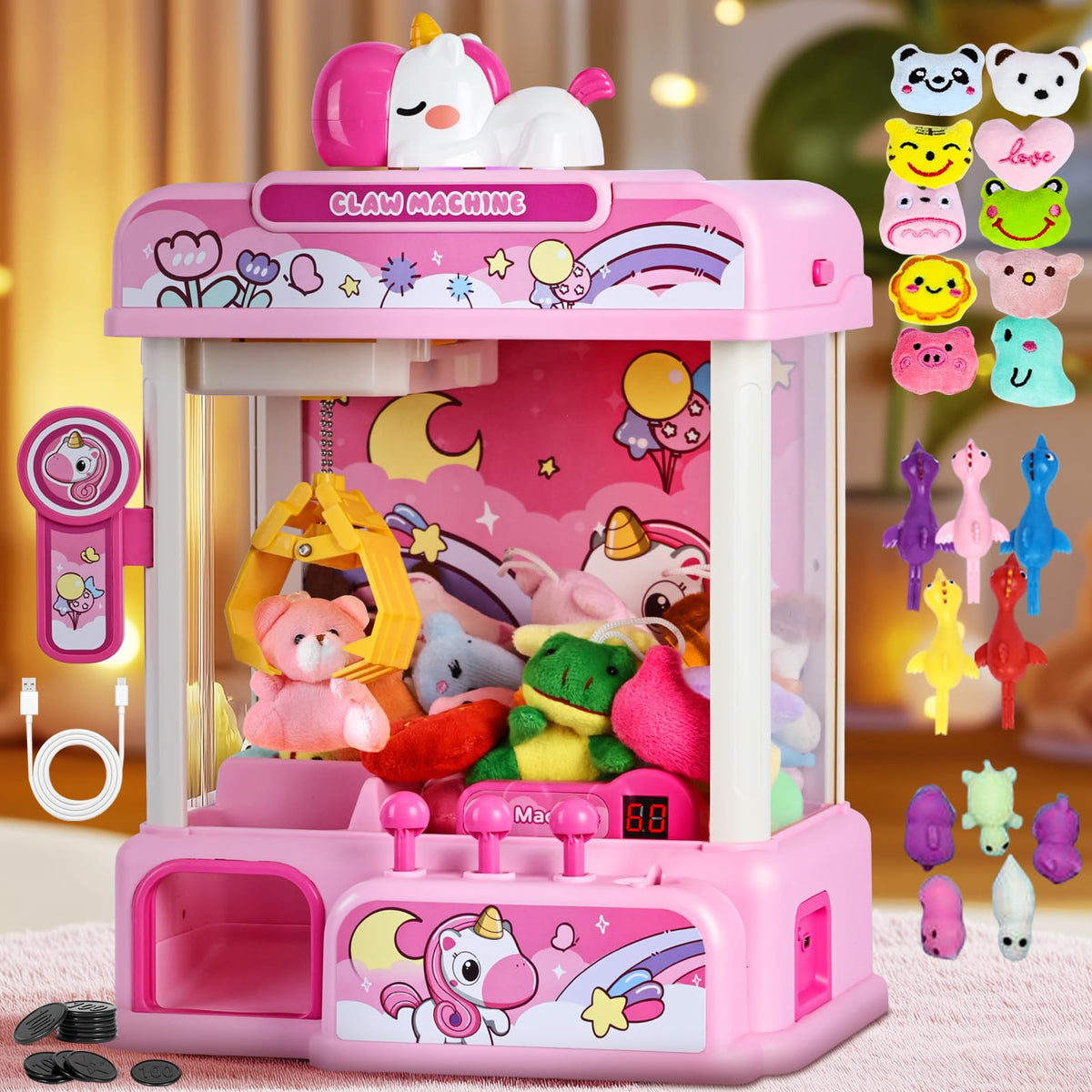 CWLAKON Claw Machine for Kids with Sound & 20 Mini Toys, Unicorns Toys for Girls, Arcade Games Mini Vending Machine, Candy Grabber Prize Dispenser, Christmas Birthday Gifts, Pink 🍁 All In One Marketplace Canada