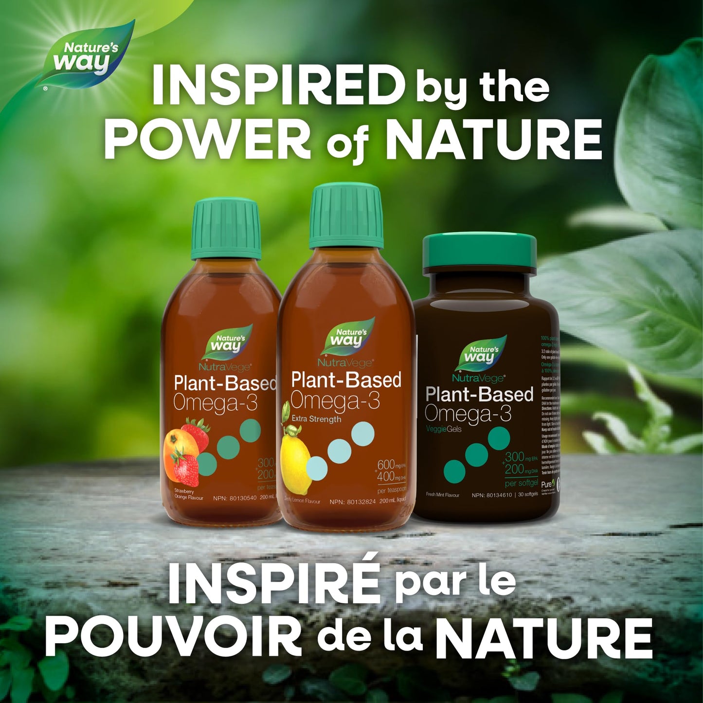 Nature's Way NutraVege Plant-based Omega 3 Supplement, Extra Strength Formula, Vegetarian, EPA + DHA from Algal Oil, Vegan, Lemon Flavour, 200 mL Liquid Nature's Way