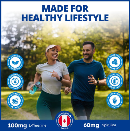 CanPrev Synergy B Complex 60 V-Caps 30-Day Supply - Vitamin B Supplement with L-Theanine 200mg - Complete B Complex Optimized with L-5-MTHF Activated Folate & Spirulina - Vegan, Non-GMO & Gluten-Free - Available at All In One Marketplace Canada