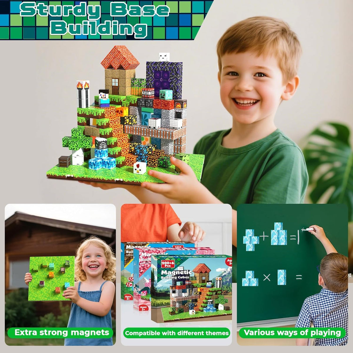 ToyUnited 200 Pieces Magnetic Blocks with 6 Base Plate Cute Fun Game Magnetic Building Blocks Montessori Stacking Sensory Toy for Kids Ages 3 4 5 6 7 8-12 Year Old Boys Girls Gifts Christmas 🍁 All In One Marketplace Canada