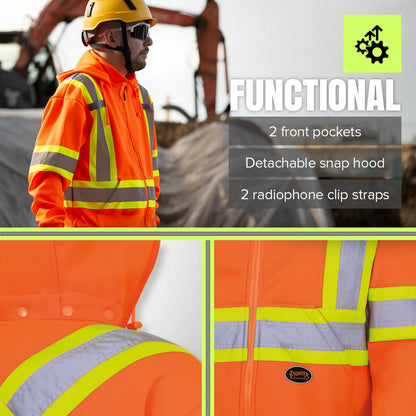 Pioneer Hi Vis Hoodie For Men - Heavyweight Orange Fleece - Class 2 🍁 All In One Marketplace Canada