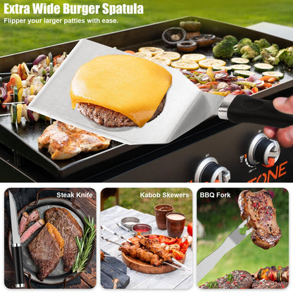 RINPIR 42pcs Griddle Accessories Kit for Blackstone, Flat Top Grill Spatula Set with Enlarged Spatulas, Melting Dome and Burger Press, Professional Hibachi Tools Gifts for Outdoor BBQ Teppanyaki - Available at All In One Marketplace Canada