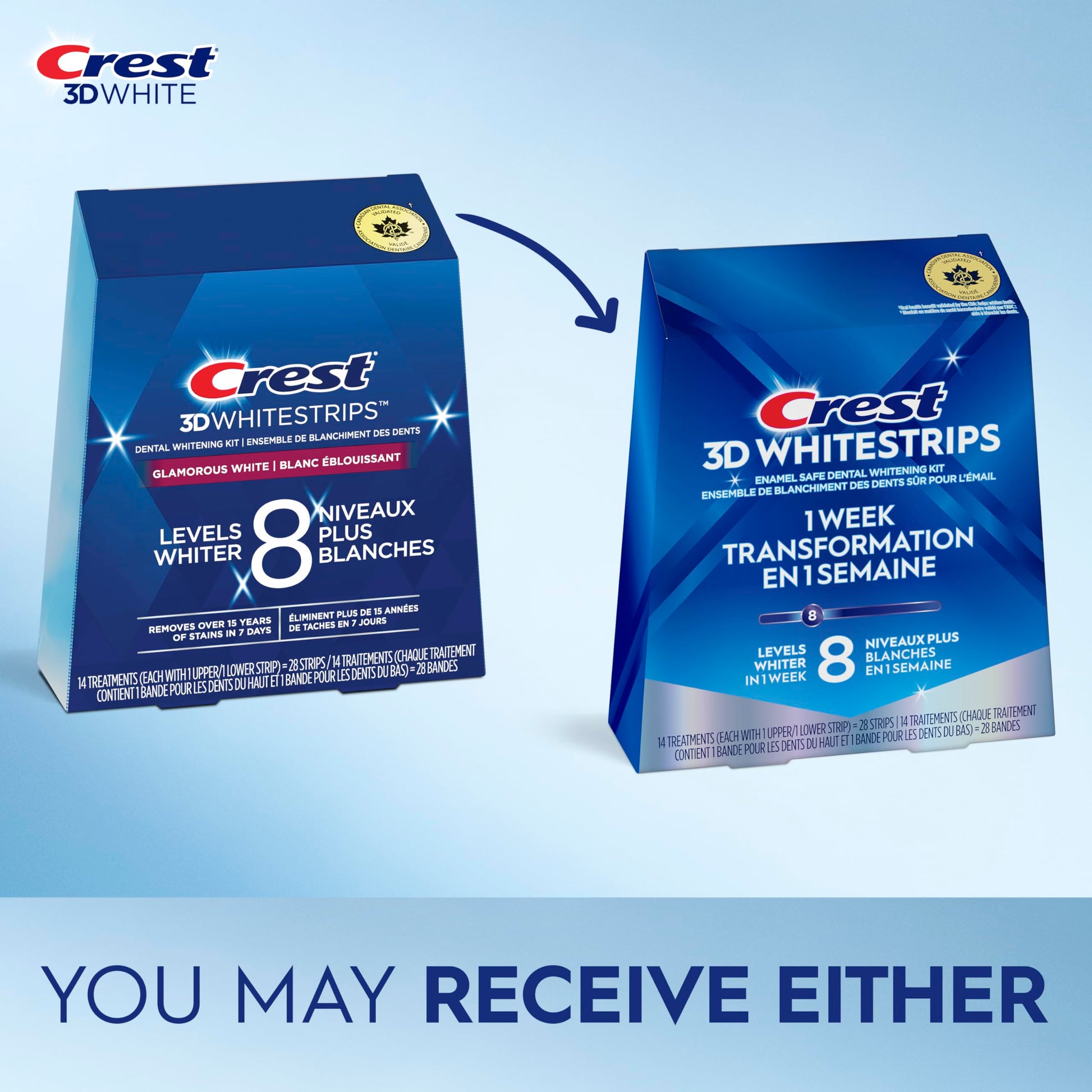 Crest 3D Whitestrips 1 Week Transformation At-home Teeth Whitening Kit, 14 Treatments, 8 Levels Whiter