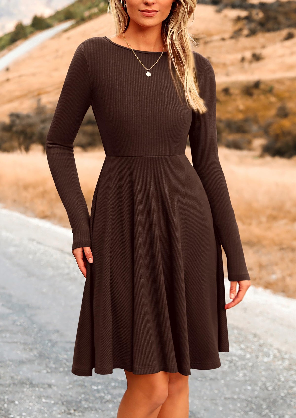 PRETTYGARDEN Women's Fall Casual Long Sleeve Short Dress Dark Coffee,M 🍁 All In One Marketplace Canada