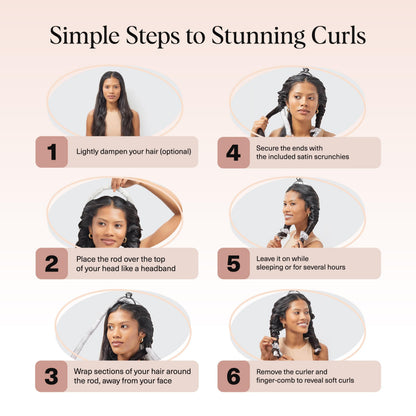 Kitsch Satin Heatless Curlers Set – Heatless Curls Overnight w/ 34" Hair Waver & 2 Satin Hair Scrunchies, Comfortable Hair Curlers to Sleep In for Frizz-Free, No Heat Damage Styling - Ivory