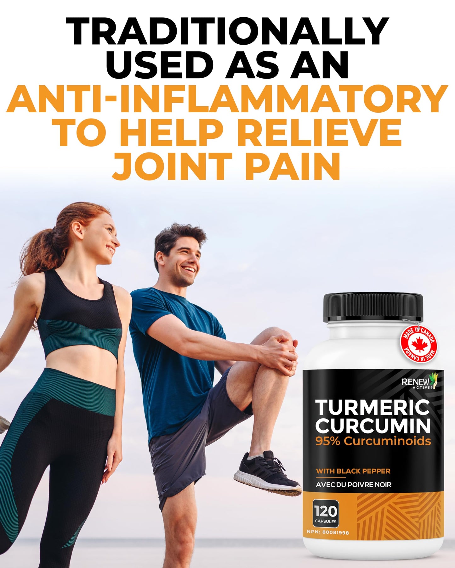 RENEW ACTIVES Turmeric Curcumin – Ultra Potent 95% Curcuminoids with BioPerine Black Pepper for Maximum Absorption – Supports Joint Health, Mobility, Digestion & Liver – Made in Canada – 120 Capsules