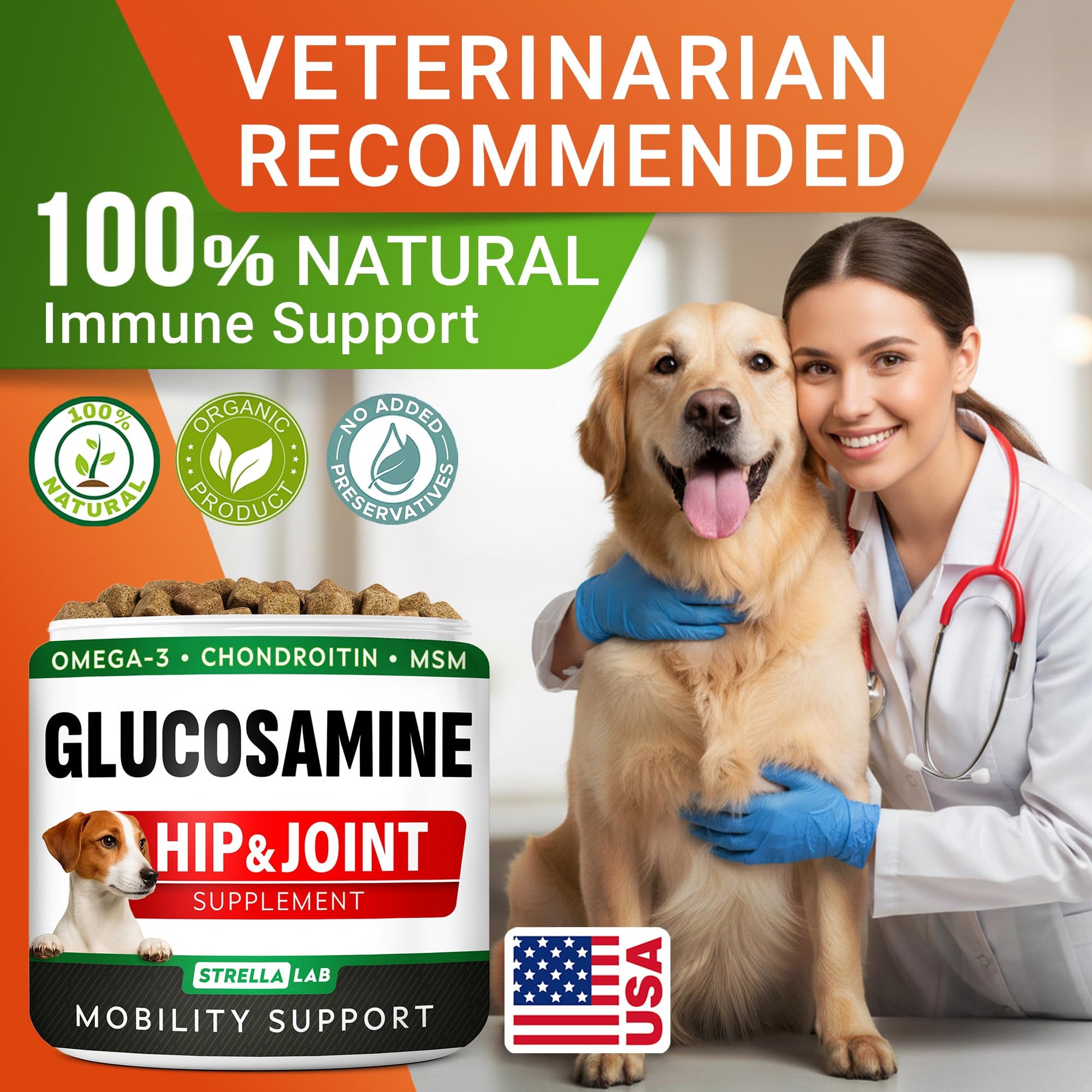 Glucosamine for Dogs w/Chondroitin - Hip & Joint Supplement for Dogs - MSM, Omega to Improve Mobility & Energy - Natural Joint Pain Relief - 120 Chews (Chicken)