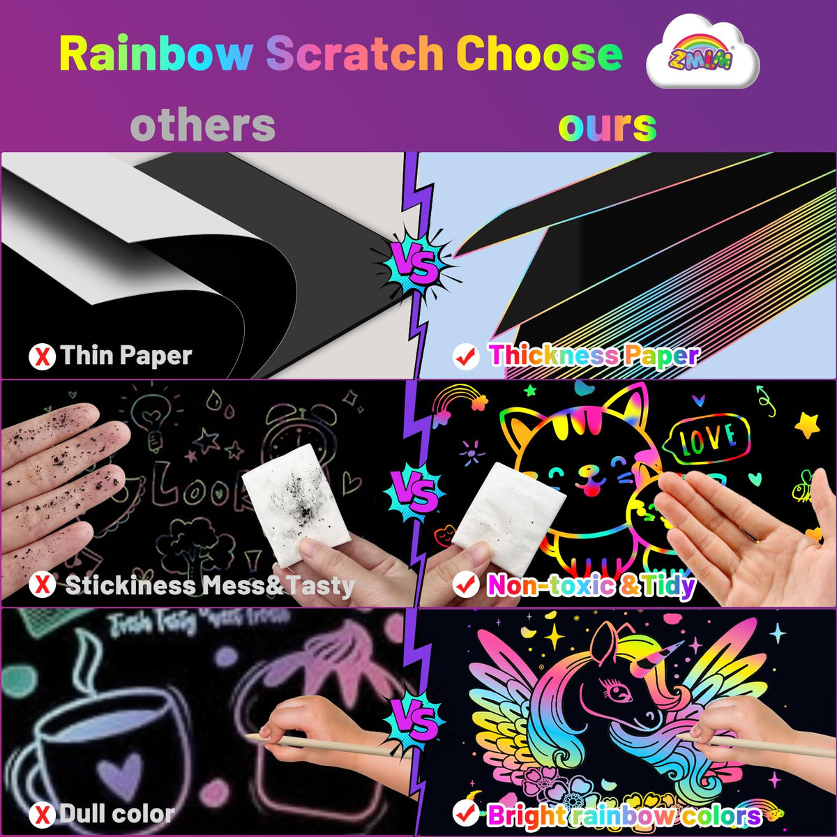 ZMLM 100PCS Rainbow Scratch Paper Art Gifts, Arts and Crafts for Kids Toys 🍁 All In One Marketplace Canada