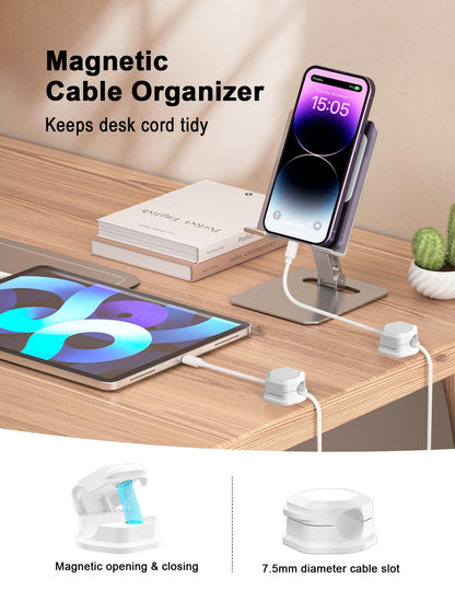 TINGHUI 8 Pack Cord Holder - Cord Organizer - Magnetic Cable Clips - Cord Organizer for Desk, Nightstand, Phone Charger, Computer, Home, Office, Car (White)