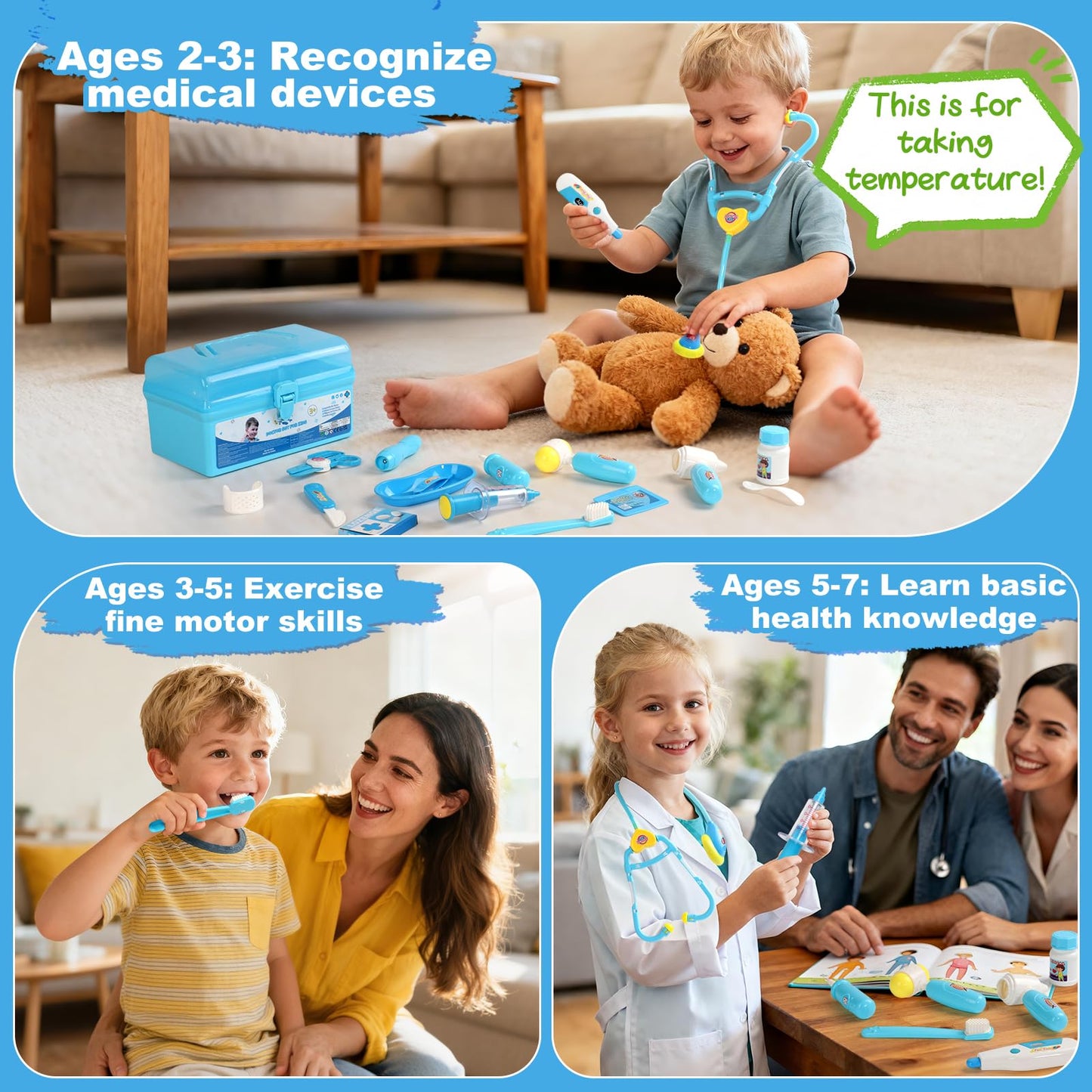 Doctor Kit Kids Toys for 2 3 4 Year Old Girl Boys, Dentist Kit Pretend Play Costume Dress Up Game Medical Kit Educational Toddler Toys for 2 3 4 5 6 + Year Old Boys Girls Birthday Gifts