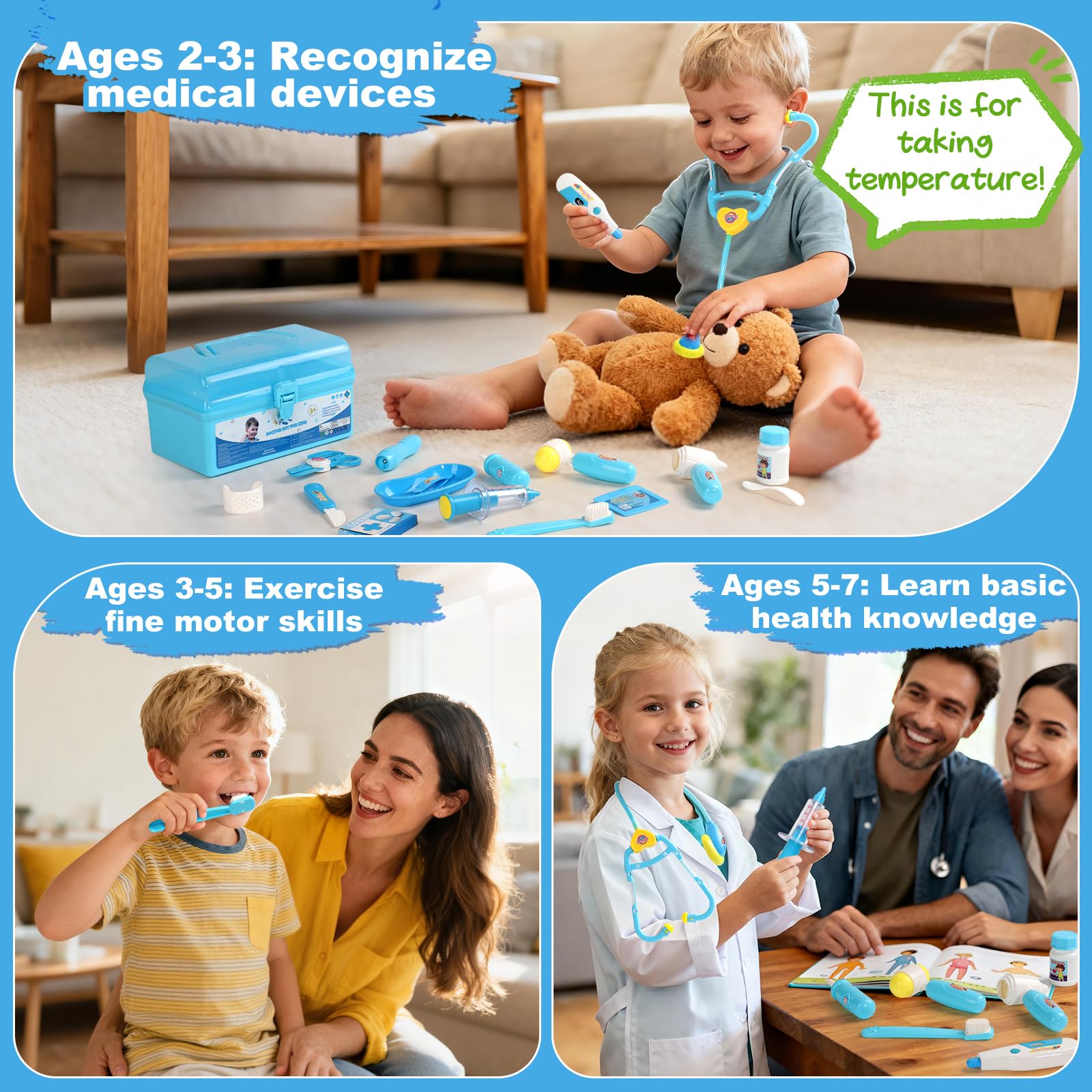 Doctor Kit Kids Toys for 2 3 4 Year Old Girl Boys, Dentist Kit Pretend Play Costume Dress Up Game Medical Kit Educational Toddler Toys for 2 3 4 5 6 + Year Old Boys Girls Birthday Gifts