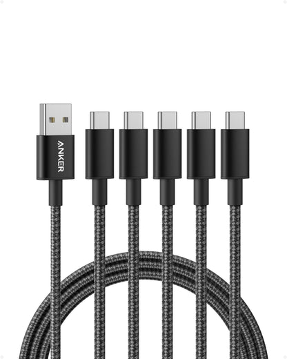 Anker Cable [5 Pack, 6FT], USB A to USB C Cable for Samsung Galaxy S10 S10+, LG V30, Beats Fit Pro and More (Black)