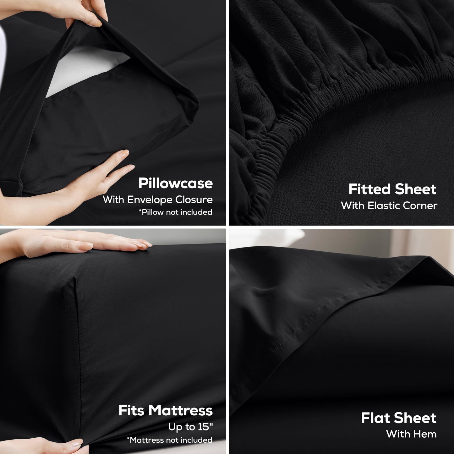 Utopia Bedding Queen Bed Sheet Set - 4 Piece Bedding - Soft Brushed Microfiber Fabric - Shrinkage & Fade Resistant - Easy Care (Black)