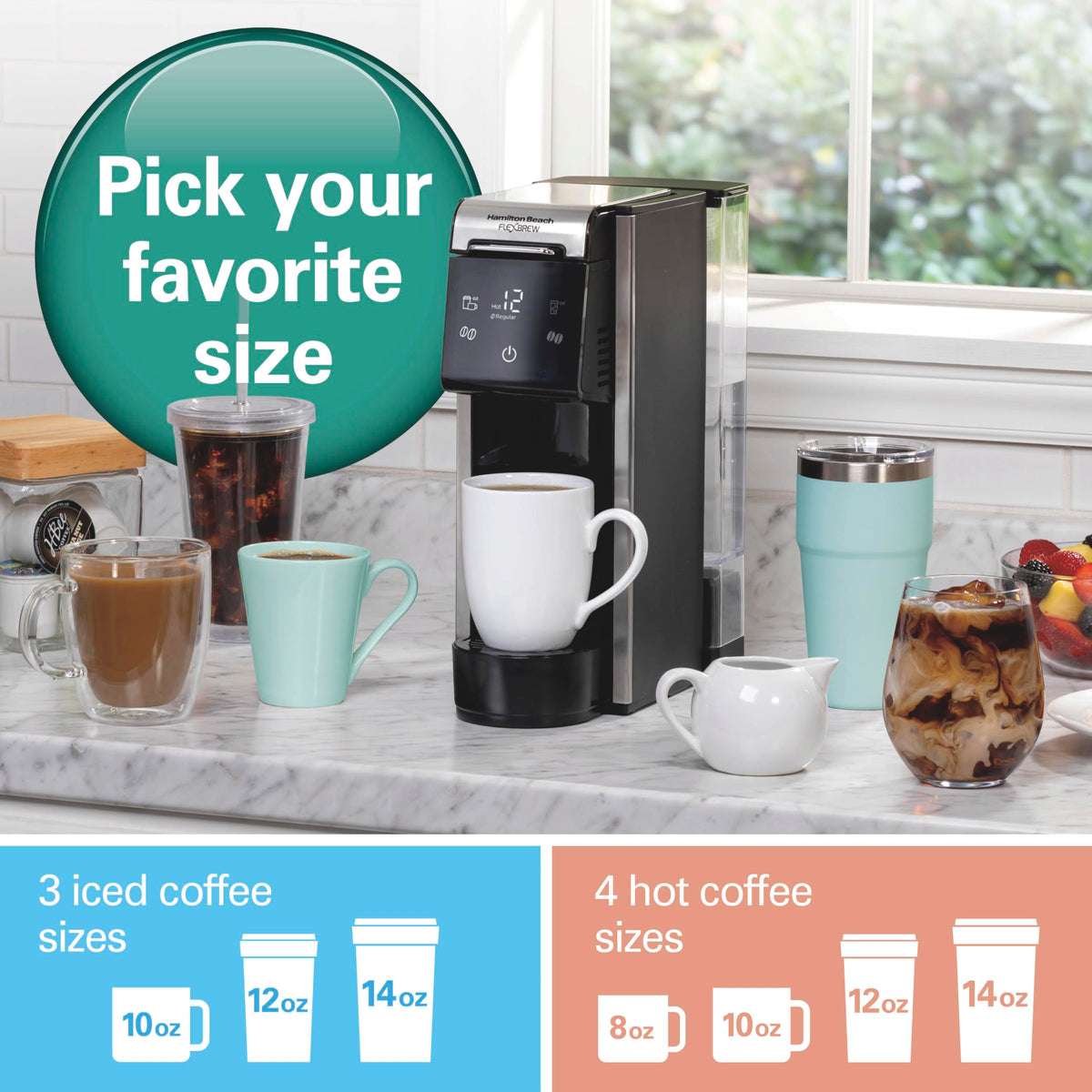 Hamilton Beach FlexBrew Advanced 4-in-1 Coffee Maker, Single Serve Hot & Iced Coffee Maker, K-Cup Pod & Grounds Compatible, 45 oz Removable Reservoir, Black (49925)